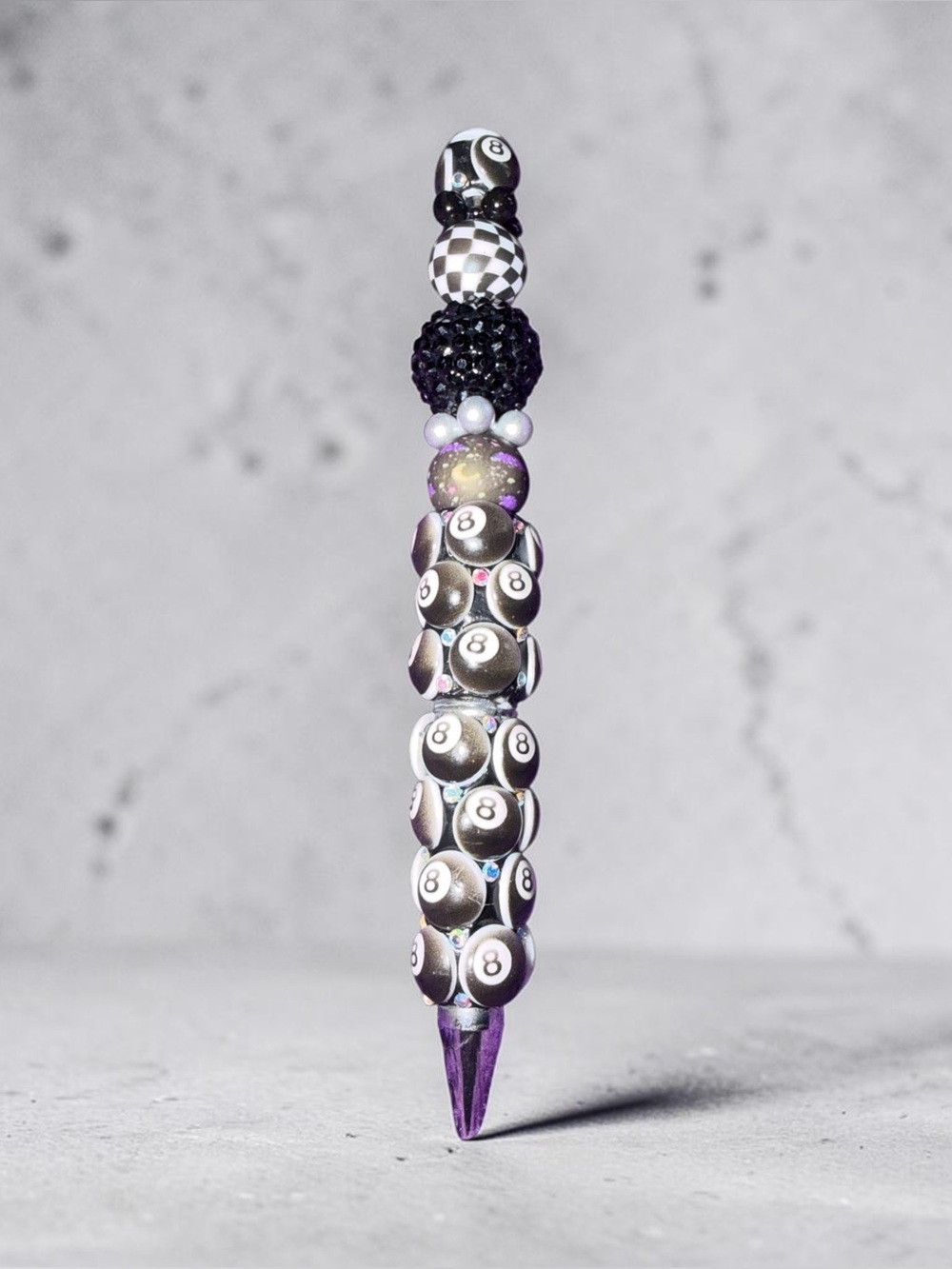 "Behind the Eight Ball" Custom Beaded Pen – Retro Aesthetic Stationery & Gift